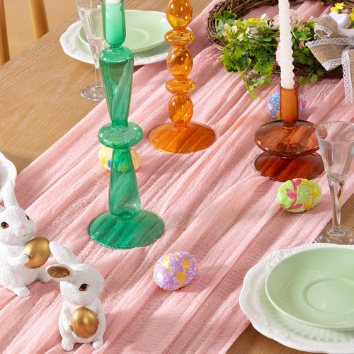 DeZerlor Blush Pink Cheesecloth Table Runner - 120 Inch Boho Gauze for Spring & Easter Celebrations | 4 Pack
