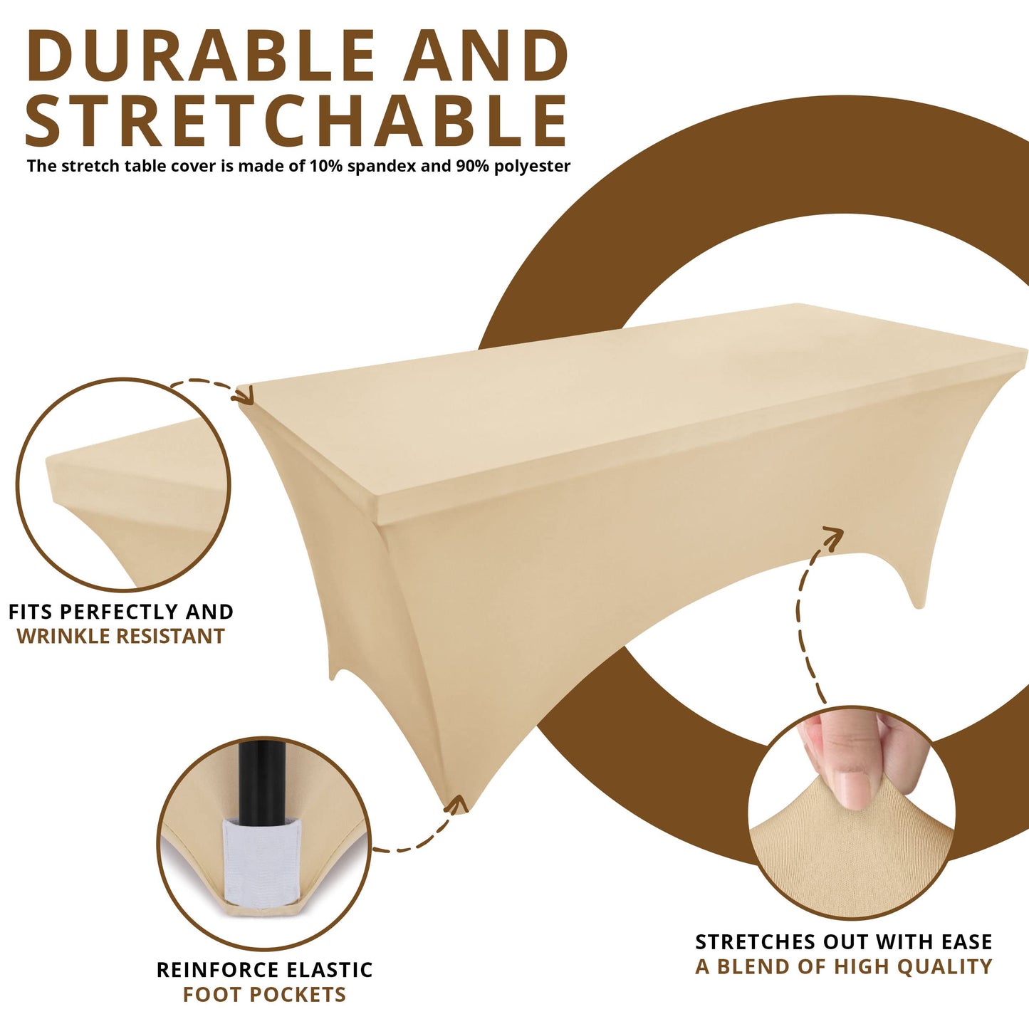 Utopia Kitchen Spandex Tablecloth 1 Pack [6FT, Champagne] Tight, Fitted, Washable and Wrinkle Resistant Stretch Rectangular Patio Table Cover for Event, Wedding, Banquet & Parties [72Lx30Wx30H Inch]