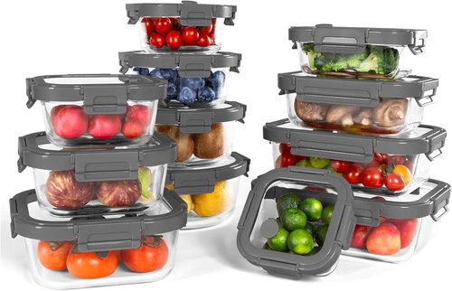 12-Pack Borosilicate Glass Containers by [Brand Name] - Oven-Safe, Airtight, BPA-Free, Multi-Size Meal Prep (Gray)