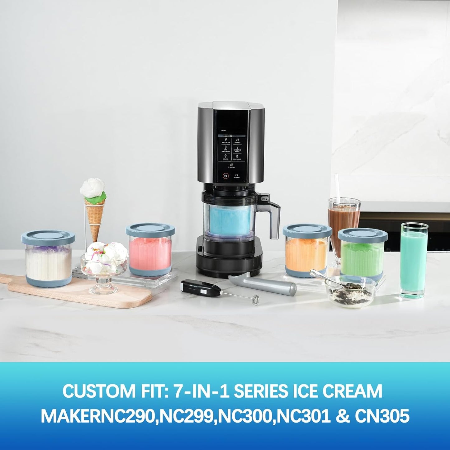 Ninja Creami Pints and Lids - 4 Pack 16oz Airtight Containers for NC299AMZ & NC300s Ice Cream Makers