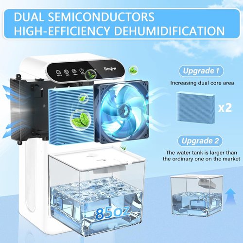 Dehumidifier | Regine Switzerland Quiet Home Unit for 1000 Sq.Ft - Auto Shut Off, Aromatherapy, 7-Color LED Light