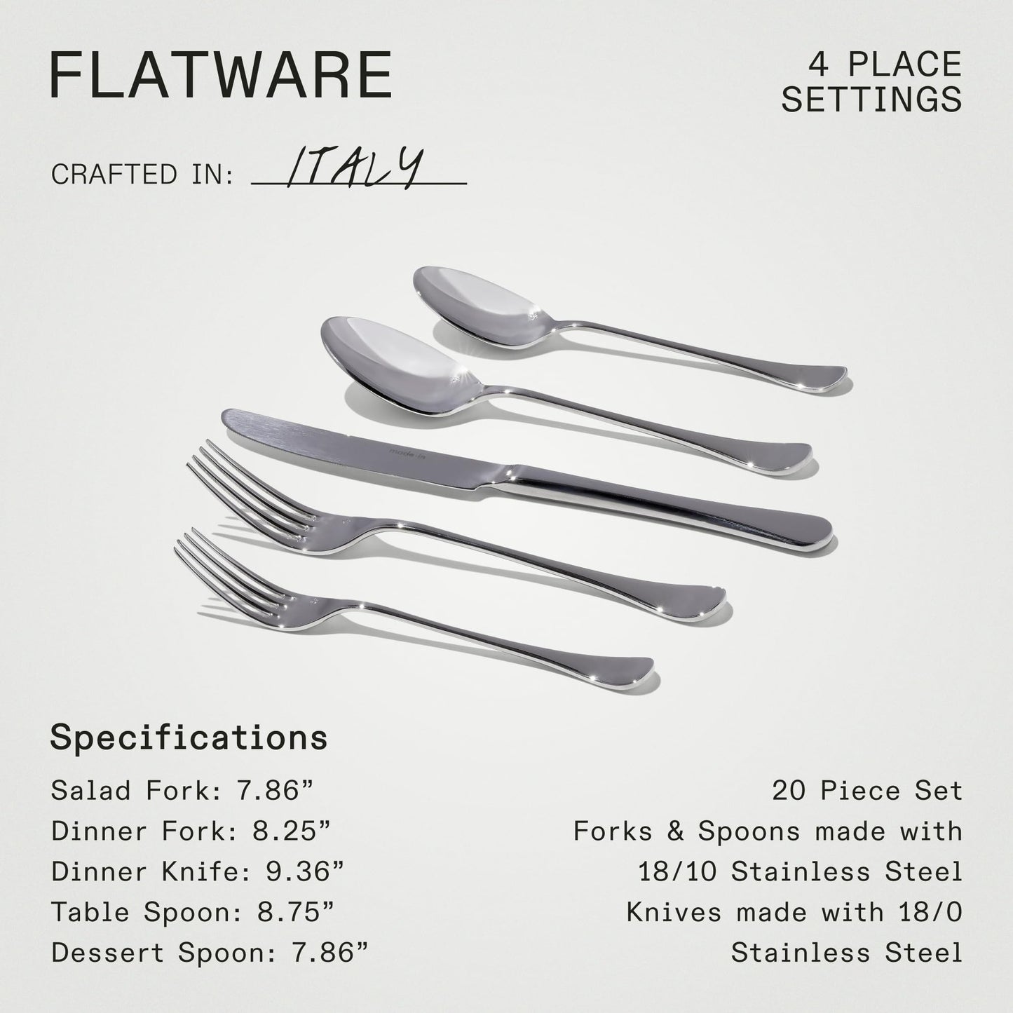 Made In Cookware | Flatware Set | 4 Place Settings (20 Piece Set) | Crafted In Italy