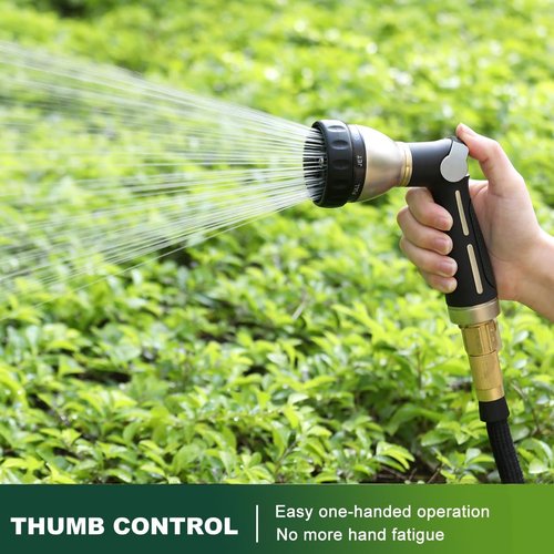 FANHAO Heavy Duty Metal Garden Hose Nozzle - 8 Spray Patterns with Thumb Control & On/Off Valve