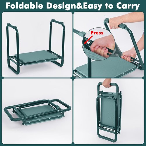 Feed Garden Garden Kneeler & Seat - Upgraded Foldable Gardening Stool with 10.23" Kneeling Pad & Tool Pouches