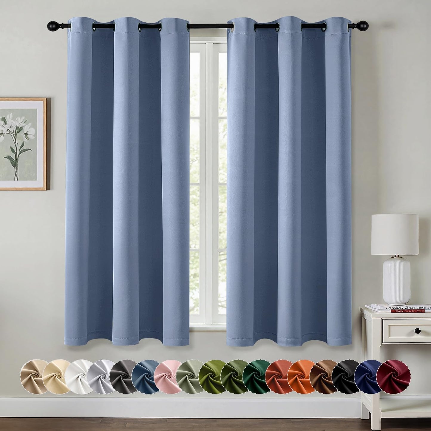 MIULEE Denim Blue Blackout Curtains - Thermal Insulated Room Darkening Drapes | 54 Inches Long, 2 Panels