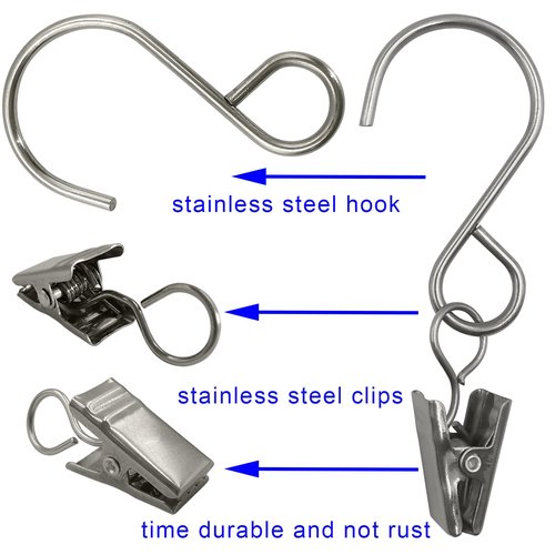AMZSEVEN Stainless Steel S Hooks Curtain Clips, 50 Pack Hanging Party Lights Clips, Hangers Gutter Photo, Art Craft Display, 3 Inch Long, Silver