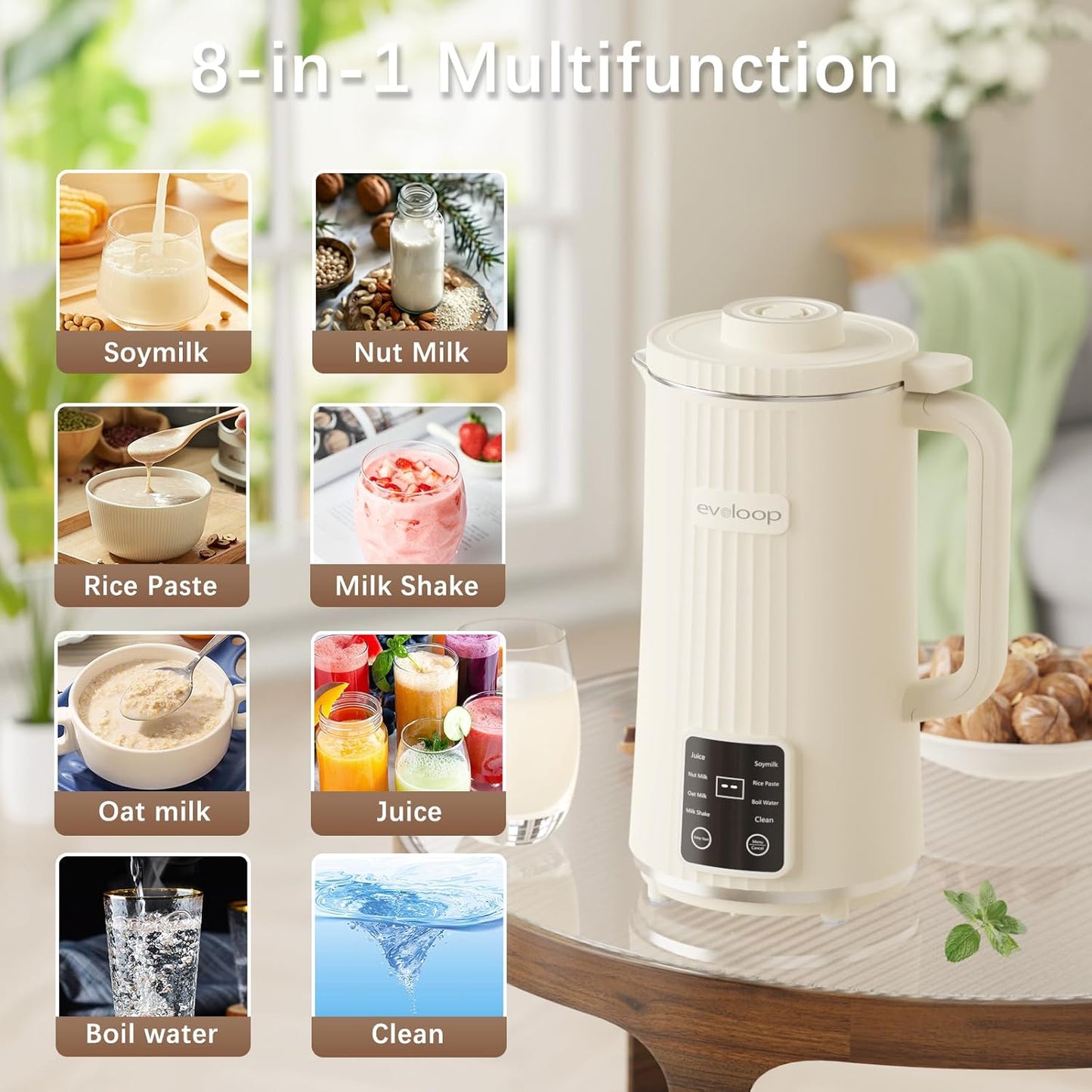 Skiennix 40oz Automatic Nut Milk Maker - 8-in-1 Plant-Based Milk Machine for Almond, Oat & Soy Milk