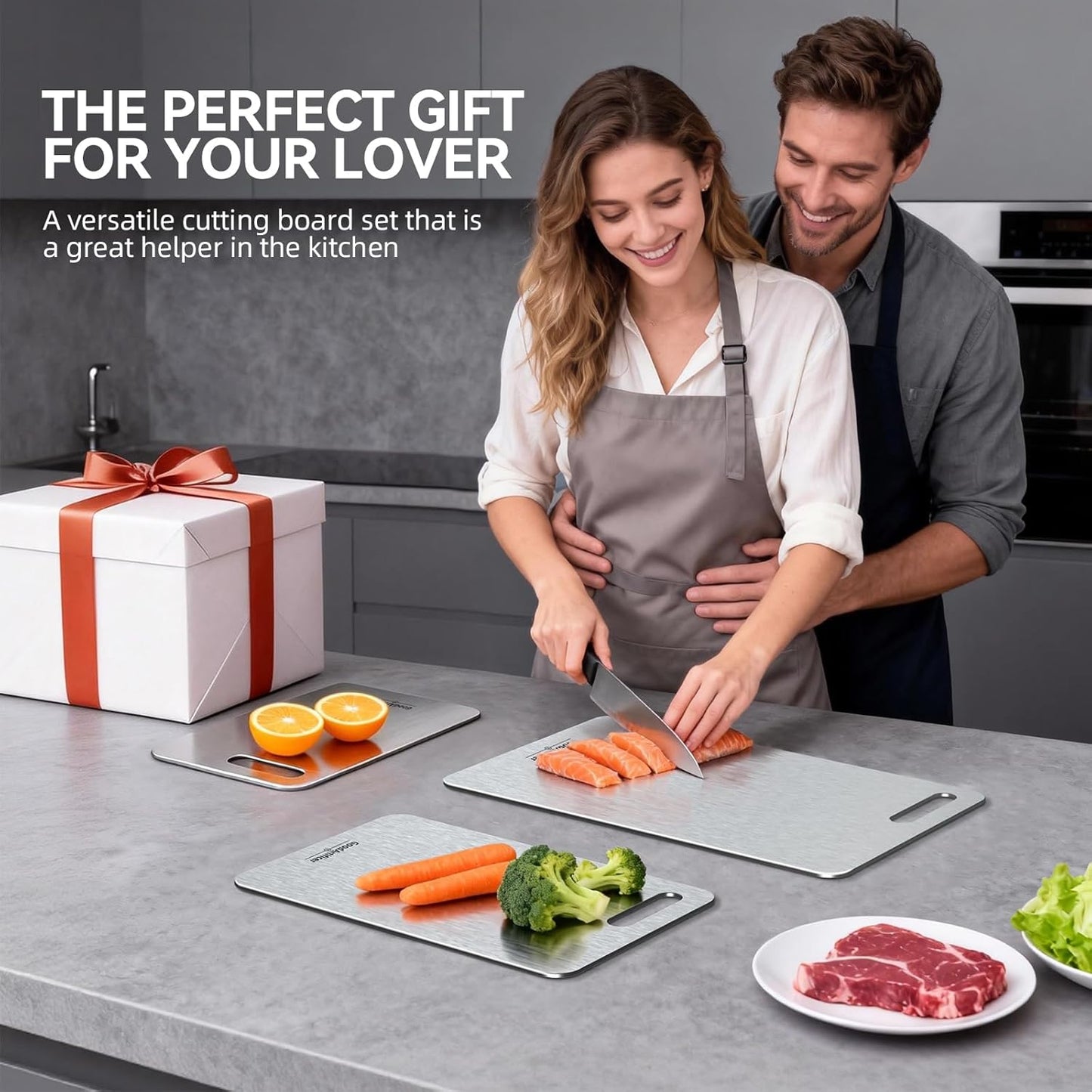Titanium Cutting Boards Set of 3 | 100% Pure Titanium, Double-Sided, Non-Toxic & Dishwasher Safe