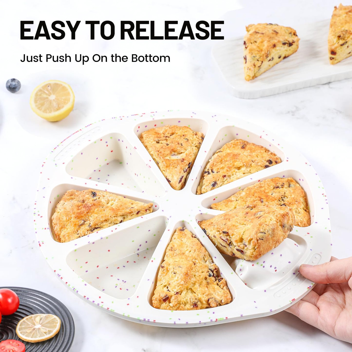 Vinino Silicone Scone Pan with Reinforced Frame, 8-Cavity Triangle Cake Mold Suitable for Brownies, Muffins, Cheesecake, Nonstick Wedge Pan BPA-Free, Oven, Dishwasher Safe-Cream