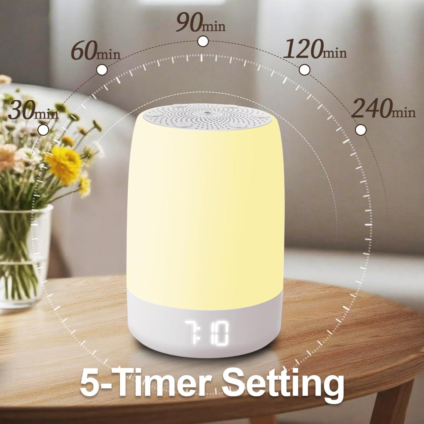 Skiennix White Noise Machine - 32 Soothing Sounds & 8 Color Breathing Light | Bluetooth Alarm Clock for All Ages