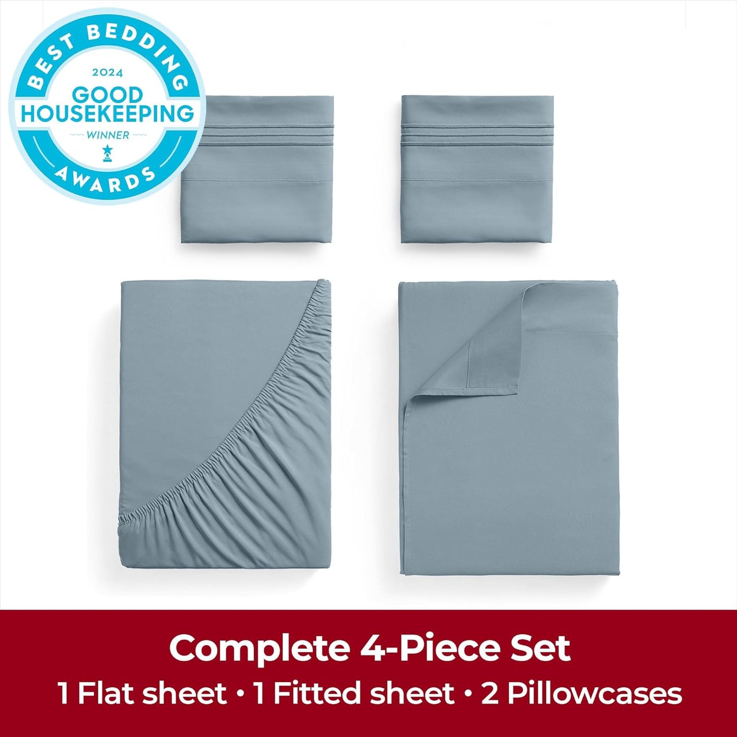 Mellanni King Sheets - 4 PC Ultra Soft Cooling Bedding Set - Hotel Luxury, Wrinkle & Stain Resistant (Spa Blue)
