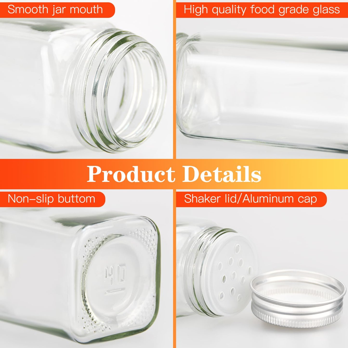 DkOvn 24pcs Glass Spice Jars, 4oz Empty Spice Jars with Metal Caps, Labels, Shaker Lids, Collapsible Funnel, Chalk Pen, Seasoning Organizer for Spice Rack