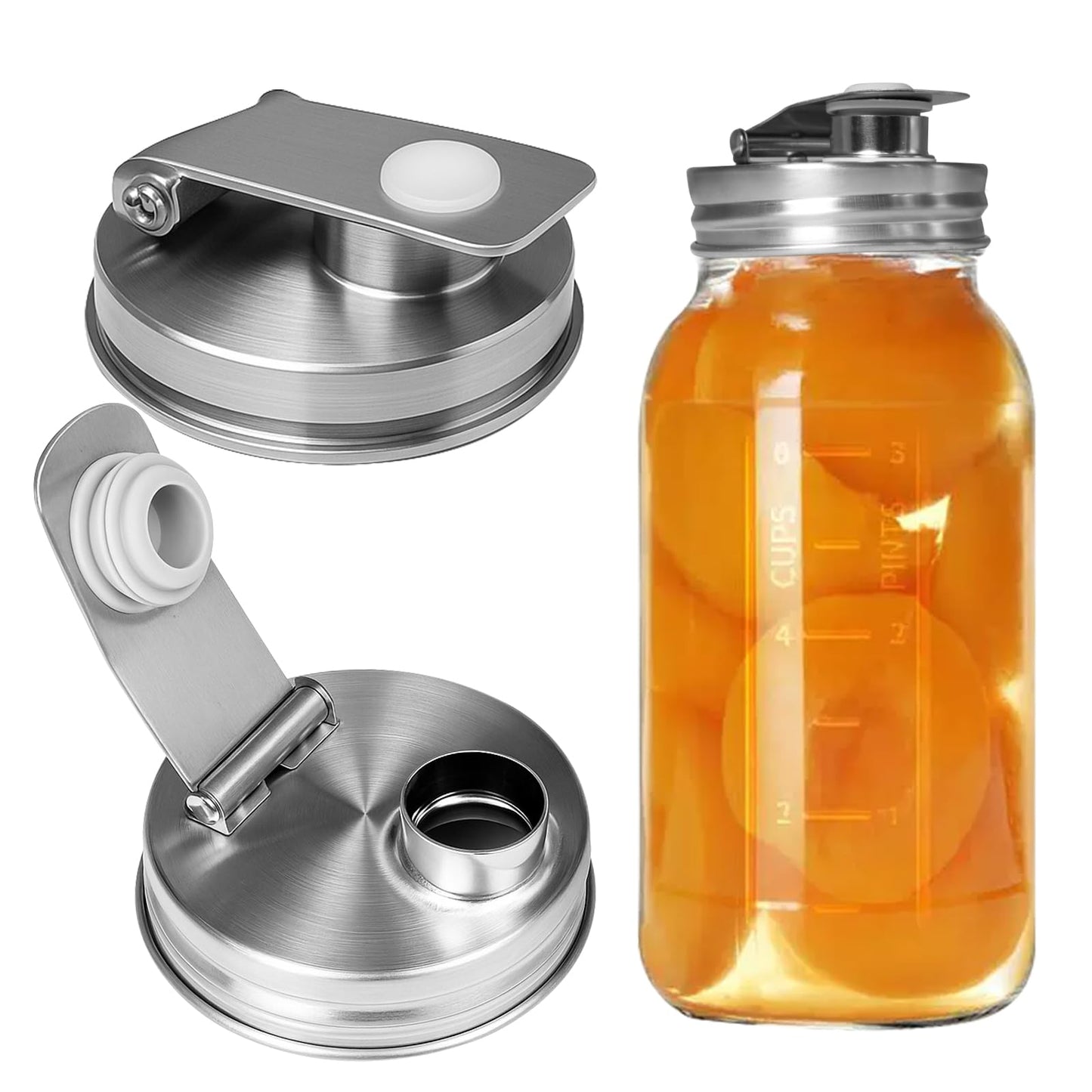 Mason Jar Pour Spout Lid Stainless Steel, 70MM Mason Jar Drinking Lids,Anticracking Leak Proof Seal Cover Airtight for Drinking Salad Dressing & Food Storing (2PCS)