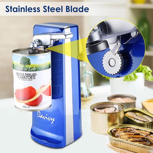 Davivy Electric Can Opener - One-Touch Hands-Free Operation | Removable Stainless Steel Cutter, 3-in-1 Design (Blue)