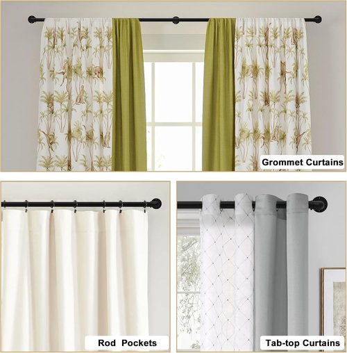 Black Curtain Rods by [Brand Name] - Adjustable 18 to 88 Inch Industrial Design | 1 Inch Diameter, Wall or Ceiling Mounted