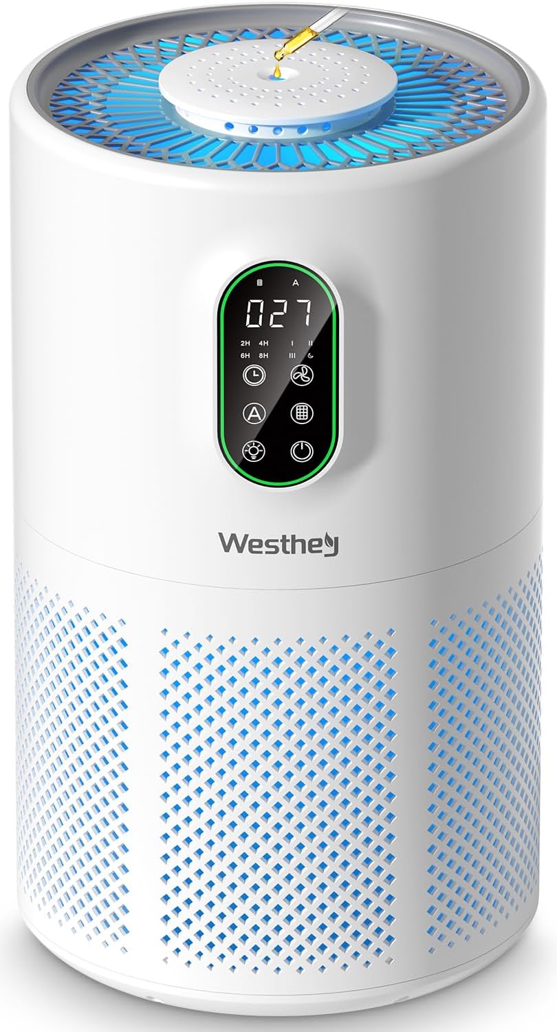 WESTHEY H13 True HEPA Air Purifier - Large Room Coverage Up to 1650 ft² | Night Light & Air Quality Monitor