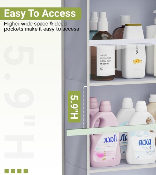 AOODA Over The Door Organizer - Large Capacity Hanging Storage with Clear Deep Pockets | Ideal for Nursery, Bathroom, Bedroom, Pantry (Grey)