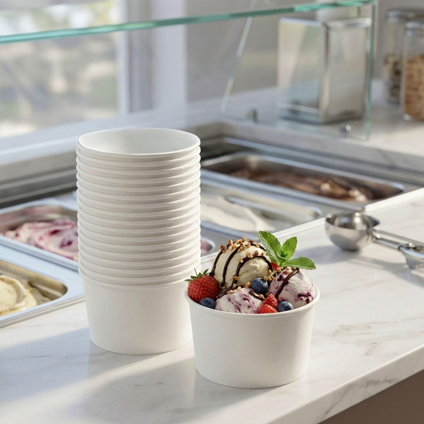 Coppetta 8-Ounce Dessert Cups, 200 Disposable Ice Cream Cups - Lids Sold Separately, Sturdy, White Paper Frozen Yogurt Bowls, For Hot And Cold Foods, Perfect For Gelato Or Mousse - Restaurantware