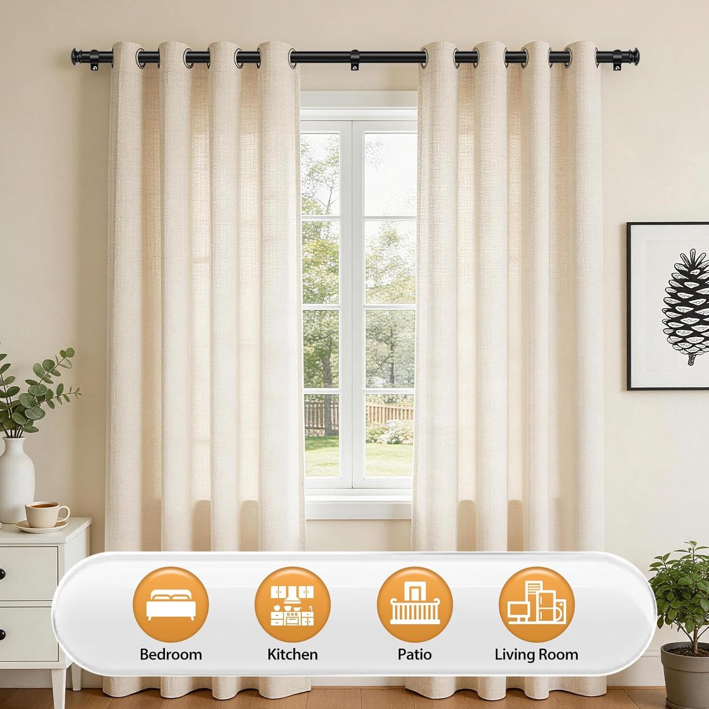 TONIAL Curtain Rod - Telescoping Drapery Rod for Windows 32 to 58 Inches - Elegant Black Finish