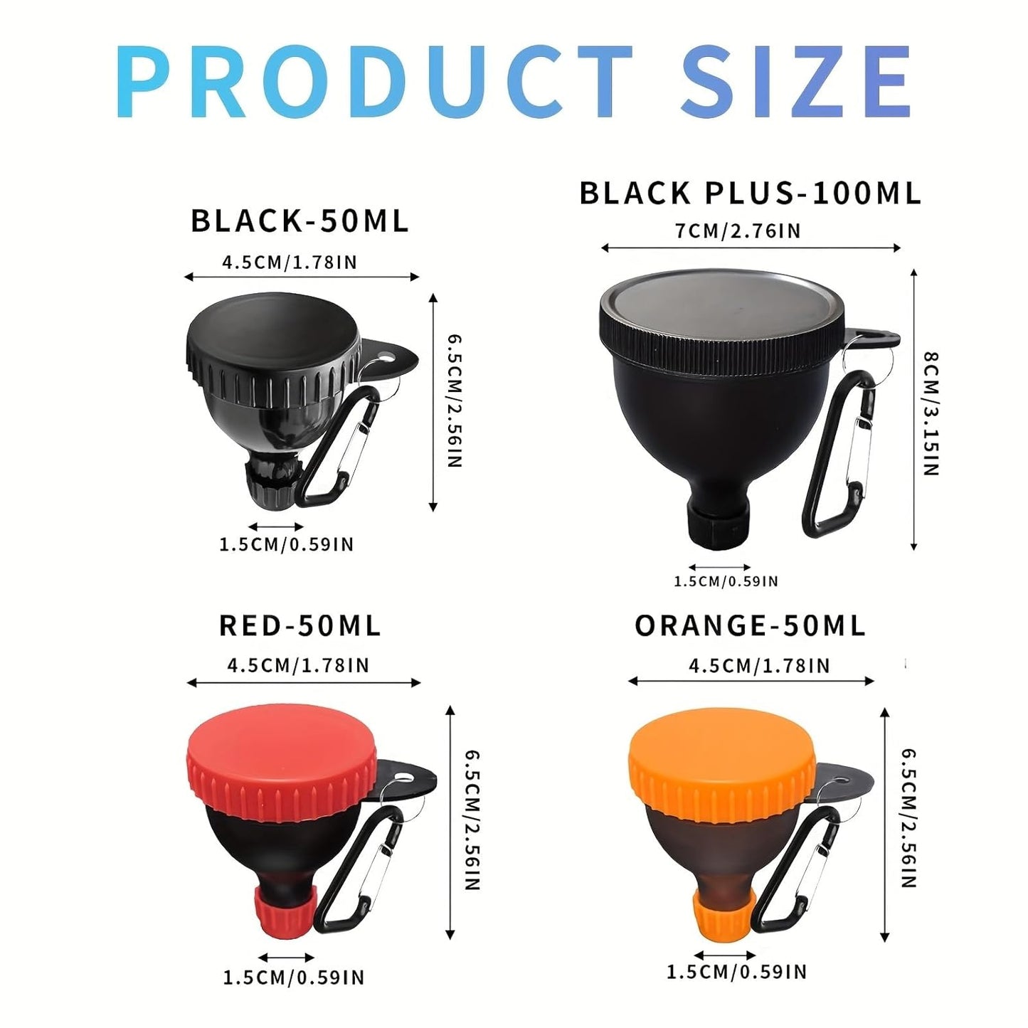Skiennix Protein Powder Container - 2 Pack Mini Funnel with Keychain & Water Bottle - Orange 50ml