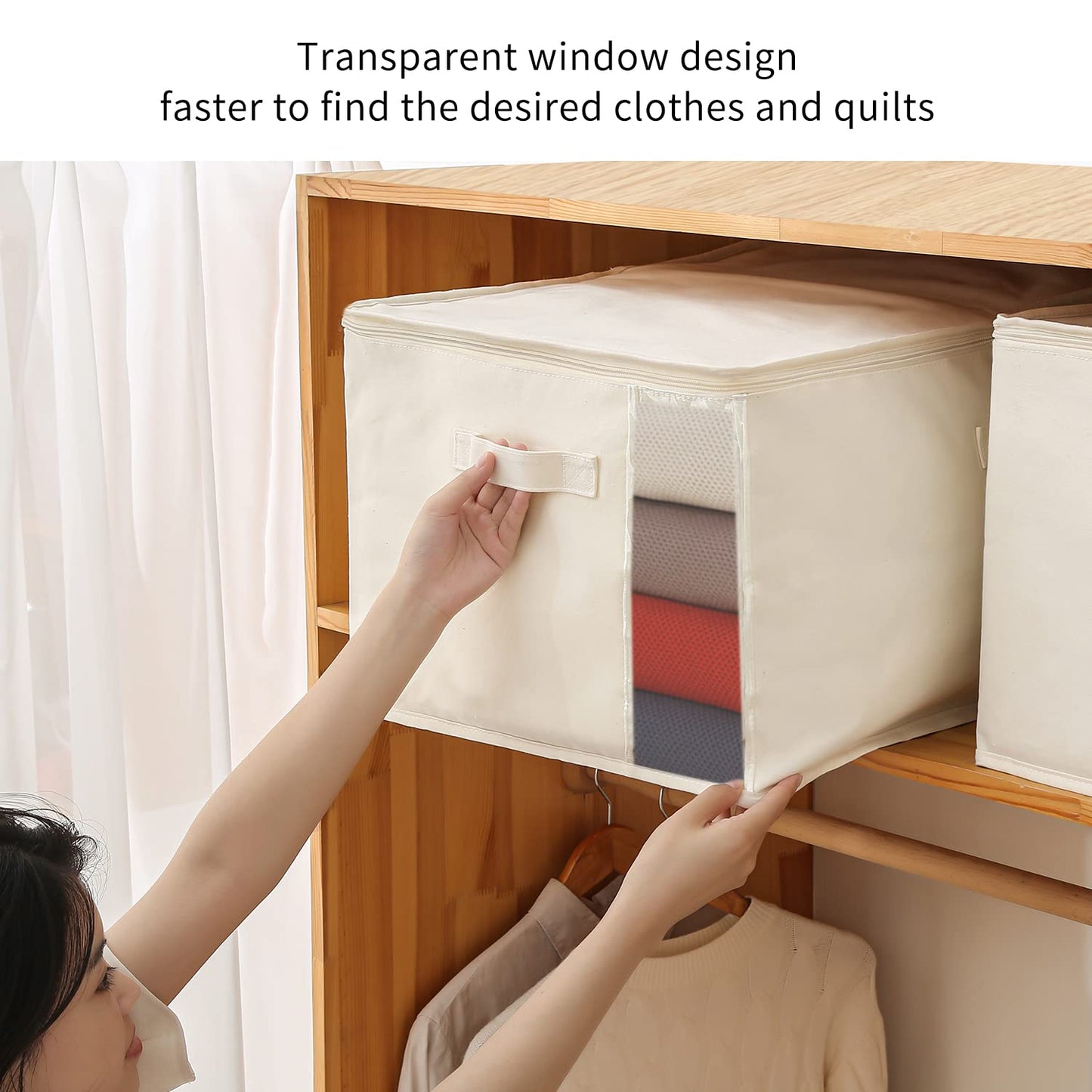 Vailando 6-Pack Large Canvas Comforter Storage Bags Closet Organizer for Clothes Sweater Clothes Organizer with Dual Zipper Three Carrying Handles for Blanket Closet Storage Container