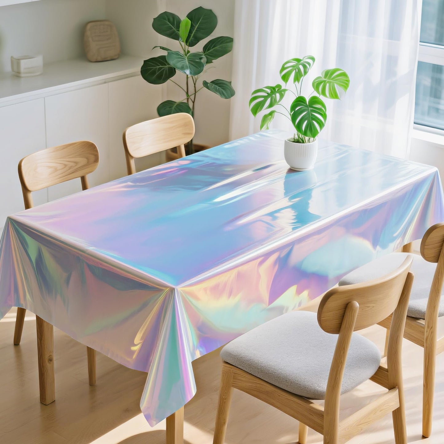 Childom 3 Pack Iridescent Tablecloth,54" x 108" Birthday Party Tablecloths Iridescence Plastic Disposable Table Covers Iridescent Party Decorations,Plastic Tablecloth for Buffet Table,Birthday Decors