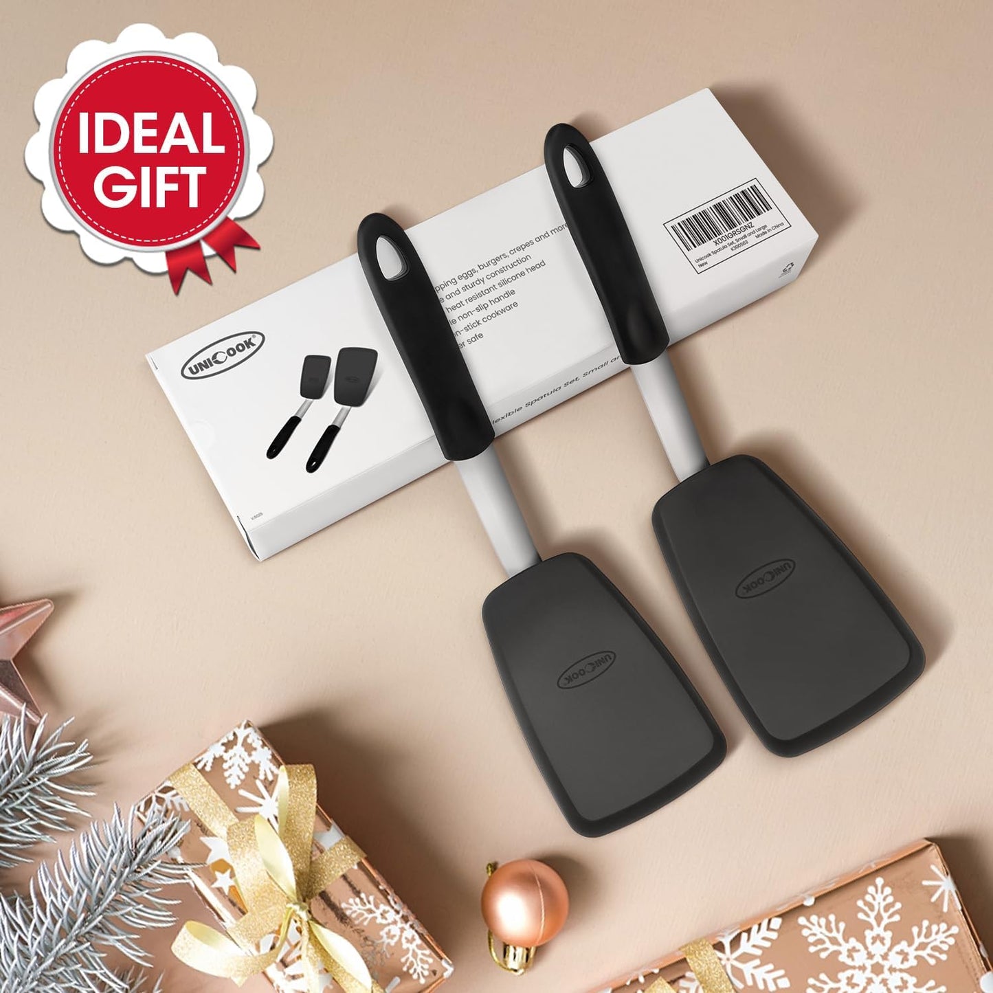 Unicook Silicone Spatula Set - 600°F Heat Resistant Turners for Flipping Eggs, Burgers & More | Black