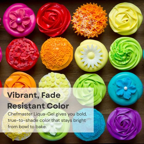 Chefmaster - Liqua-Gel Food Coloring - 12 Vibrant Colors - Fade Resistant & Easy to Blend - Made in the USA