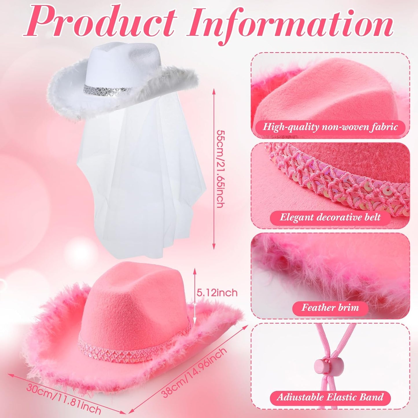 Unittype 12 Pcs Women Cowgirl Cowboy Hats Bachelorette Cowboy Hats for Bridal Shower Wedding Engagement Halloween Cosplay