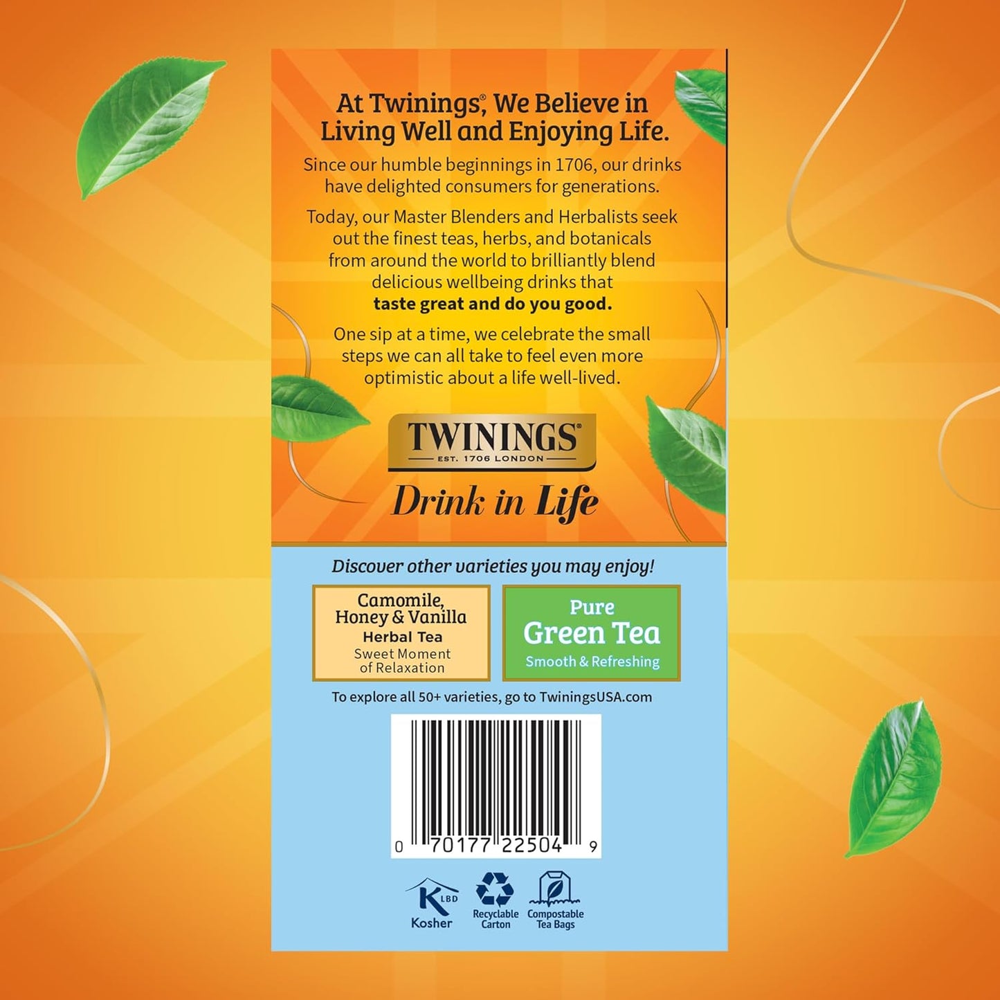 Twinings Pure Camomile Herbal Tea - Caffeine-Free, 50 Individually Wrapped Bags | Perfect Hot or Iced, 300 Total Teabags
