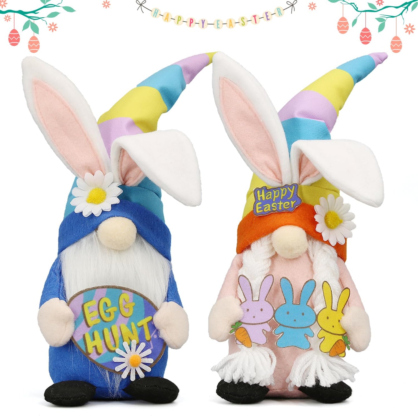 Lovinland Easter Decorations - Bunny Gnomes Decor for Home, Indoor, Tiered Tray, Office, Desk - Spring Rabbit Stuffed Centerpiece Table - Easter Basket Stuffers Essentials for Women - Gnome Gifts
