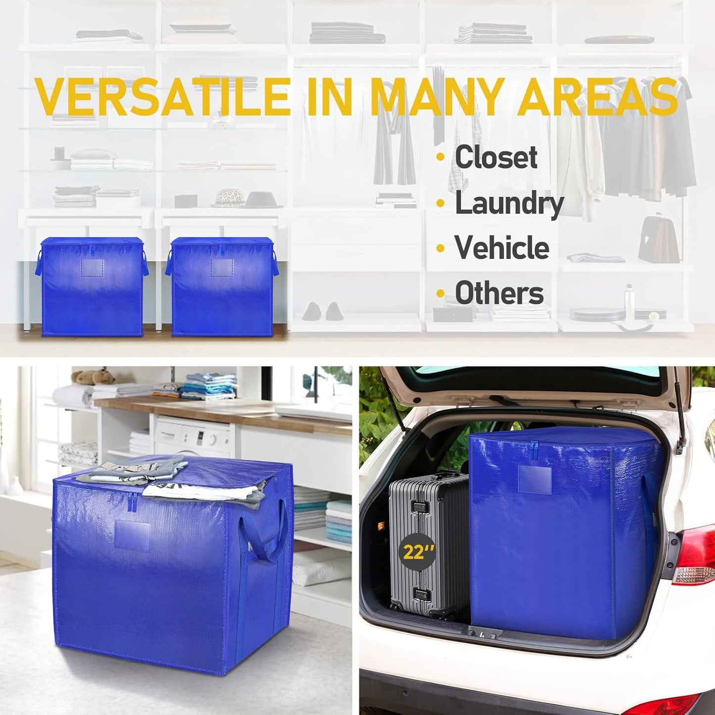 TICONN Extra Large Moving Bags - Heavy-Duty Storage Totes with Zippers & Handles | 75 Gallon (4 Pack)