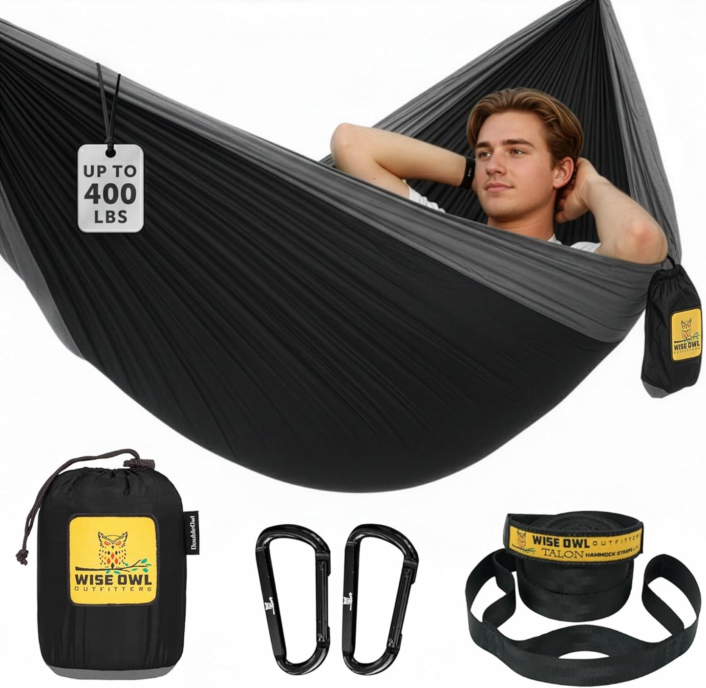 Wise Owl Outfitters Camping Hammock - 500lbs Portable with Tree Straps | Ideal for Travel & Hiking