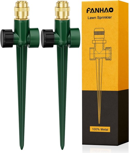 FANHAO 2-Pack Metal Lawn Sprinkler - Automatic 360° Irrigation System for Large Yard Coverage