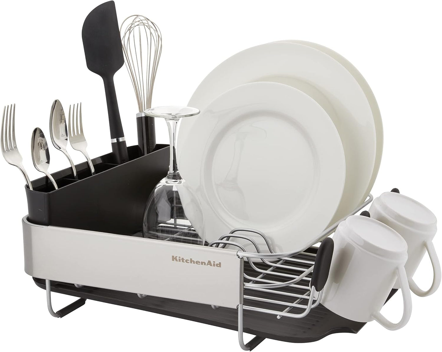 KitchenAid Dish Rack - Compact & Space-Saving Rust Resistant Design | Removable Caddy, 16.06-Inch, Black