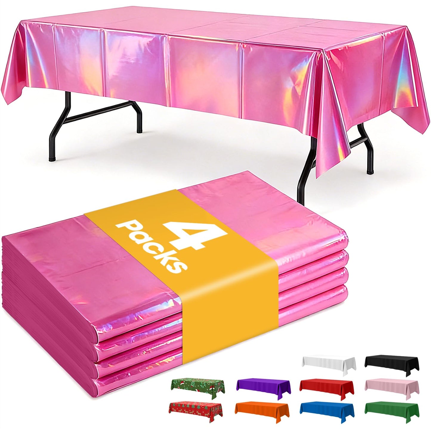 Niuara Iridescent Pink Plastic Table Cloth - 4 Pack 54" × 108" Rectangle Disposable Tablecloths for 6FT Tables, Table Cover for Party, Holiday & Gathering Use