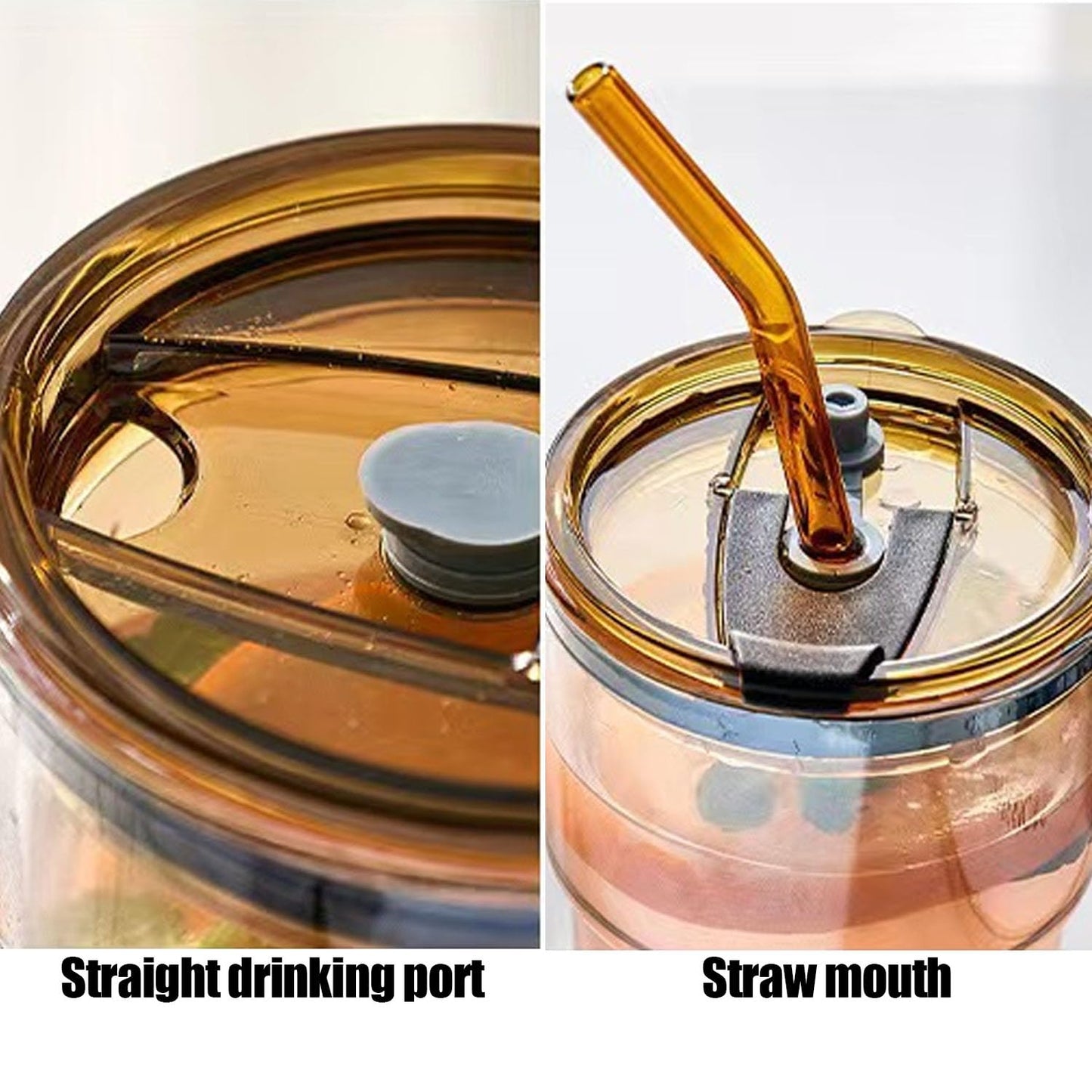 LEKAYIHU 13oz/400ml Glass Tumbler with Straw and Lid, Iced Coffee Cups with Lids, Iced Tea, Thick Wall Insulated Glass Cup,Reusable Iced Coffee Cup (Amber)