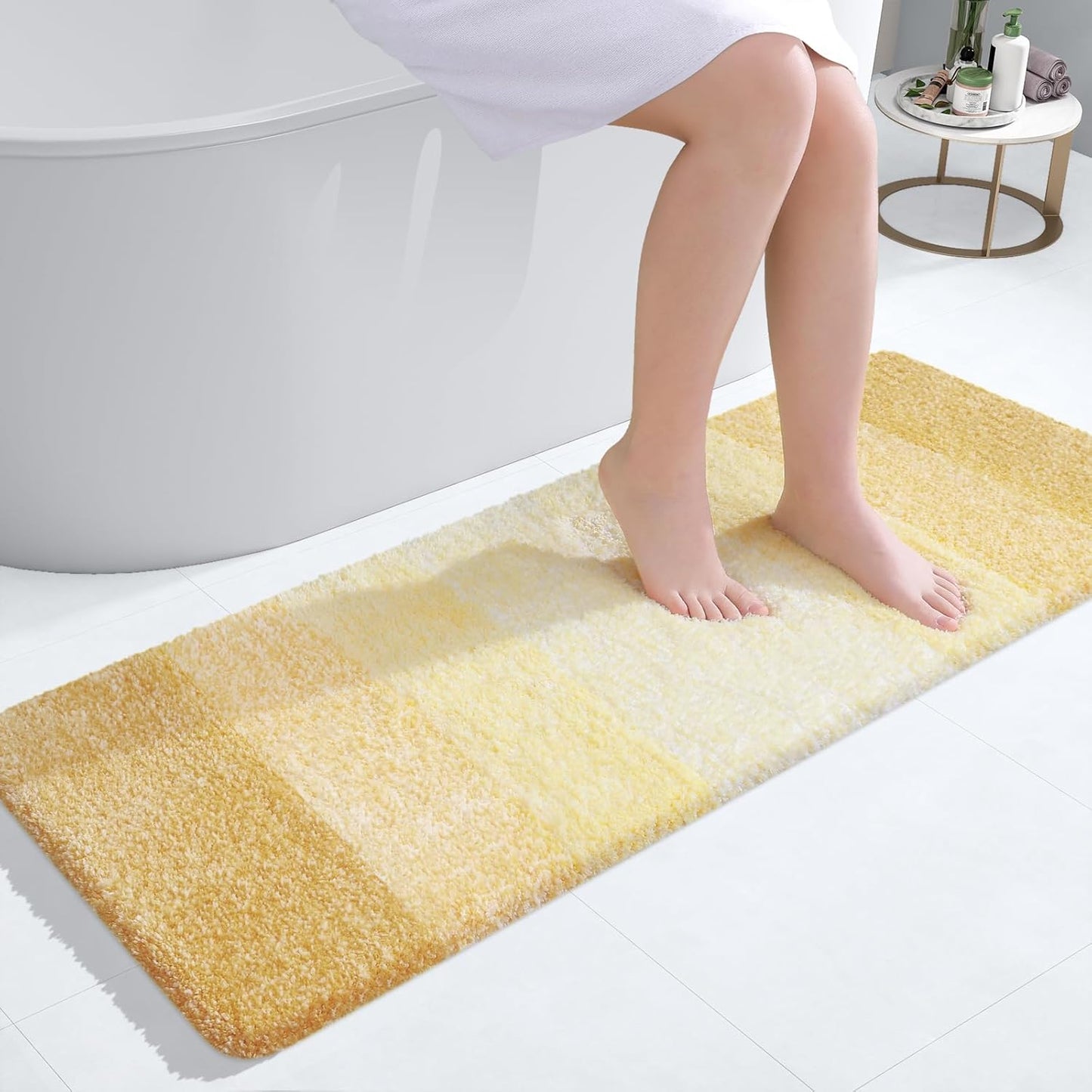 OLANLY Bathroom Runner Rug - Extra Soft Microfiber Mat 47x17 | Quick Dry, Washable, Light Yellow