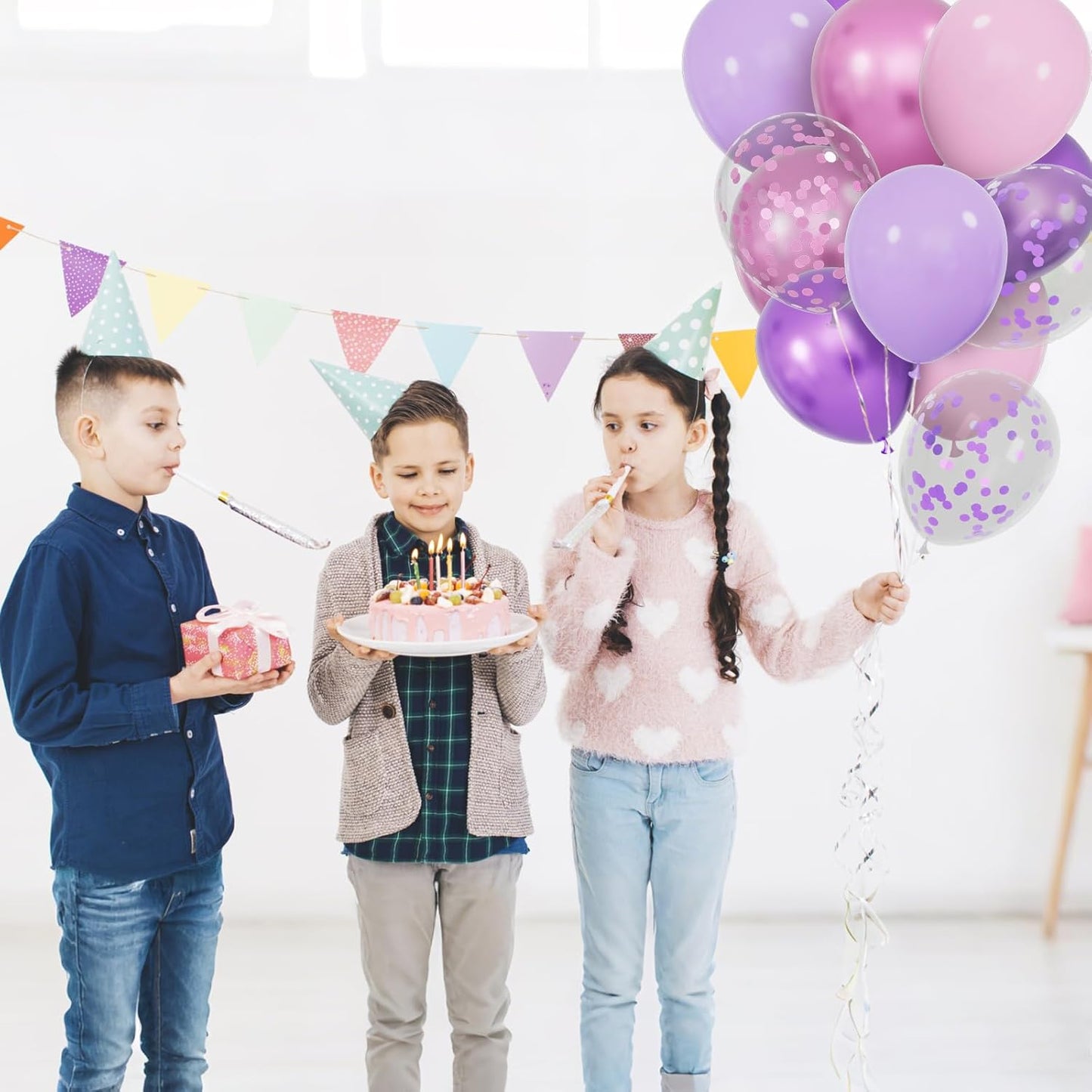 Skiennix 68-Piece Pink & Purple Balloon Set - 12-Inch Metallic Latex Balloons with Ribbons for Parties & Celebrations