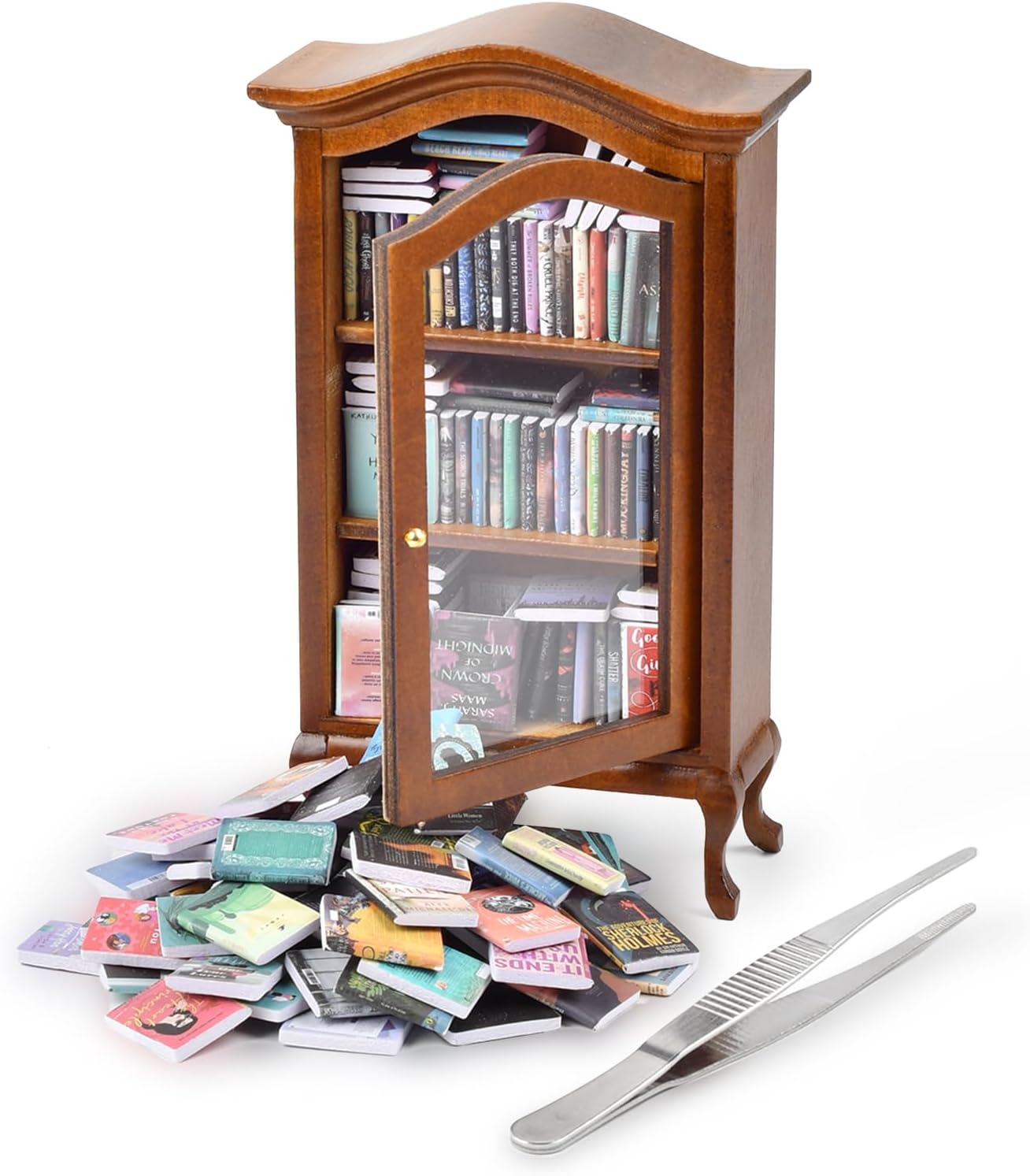 Skiennix Mini Bookshelf - Handcrafted with 100+ Unique Miniature Books | Perfect for Book Lovers