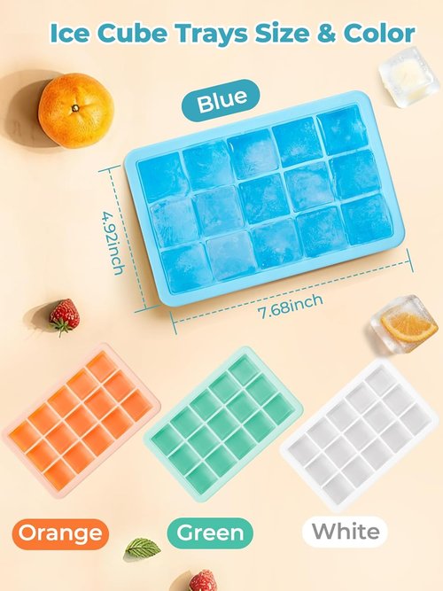 FOHERE Ice Cube Tray - Flexible BPA-Free Silicone Trays | 4-Pack, Easy Release & Stackable Design
