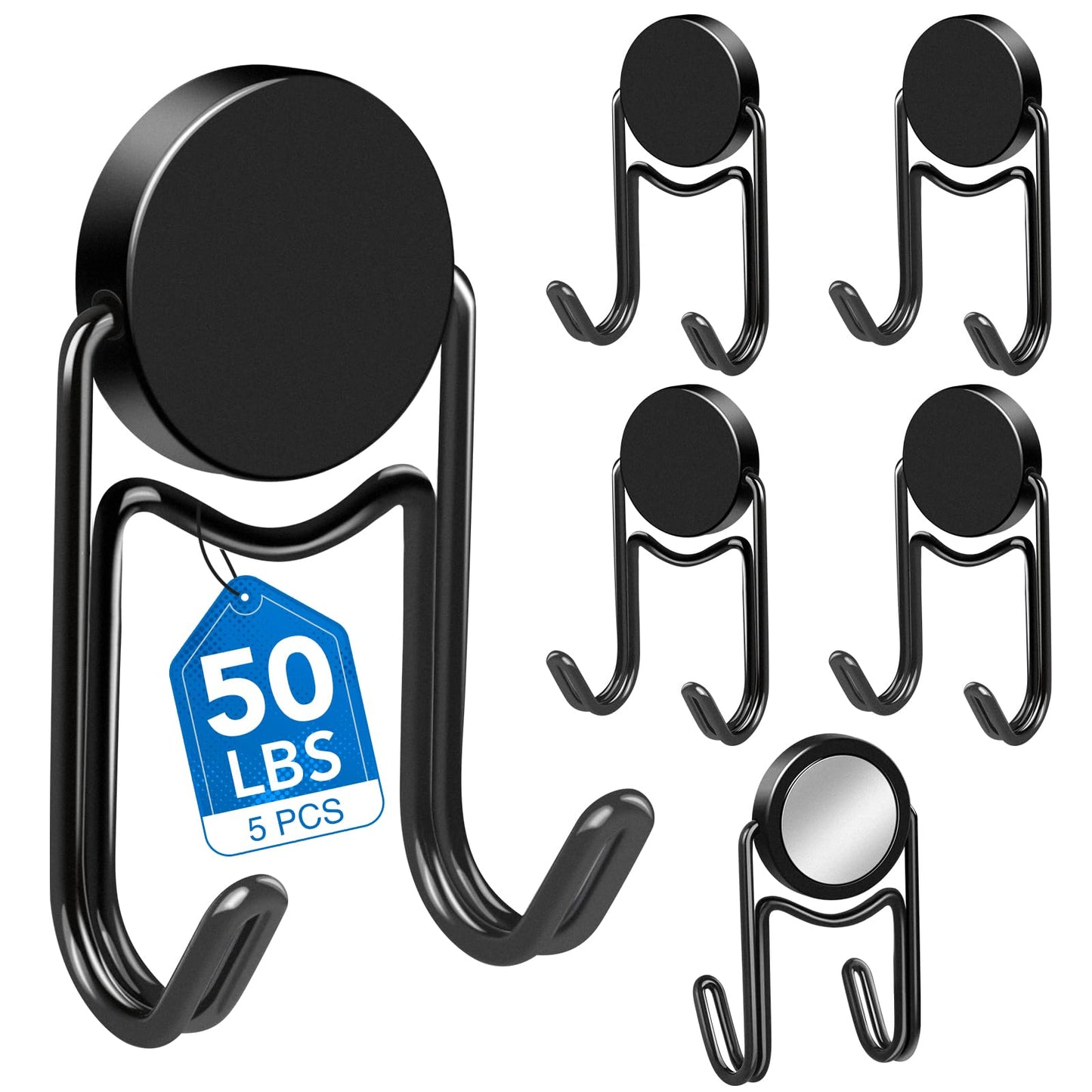 LOVIMAG Magnetic Hooks, 50lbs+ 2026 Cruise Cabin Ship Essentials Magnet Hook Heavy Duty Strong Magnets Refrigerator Fridge Hanging for Classroom Beach Vacation Kitchen Home Must Haves 5 Pcs (Black)