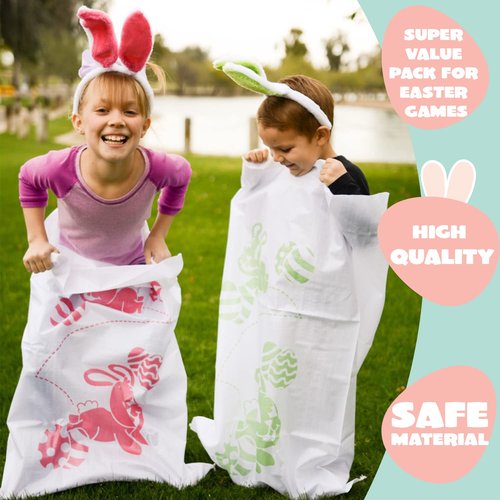 JOYIN 12PCS Easter Potato Sack Race Jumping Bags 24 * 40 with Bunny Ears Headbands for All Ages Kids Easter Theme Party Favor, Easter Eggs Hunt Game Activities,Easter Party Supplies, Party Games