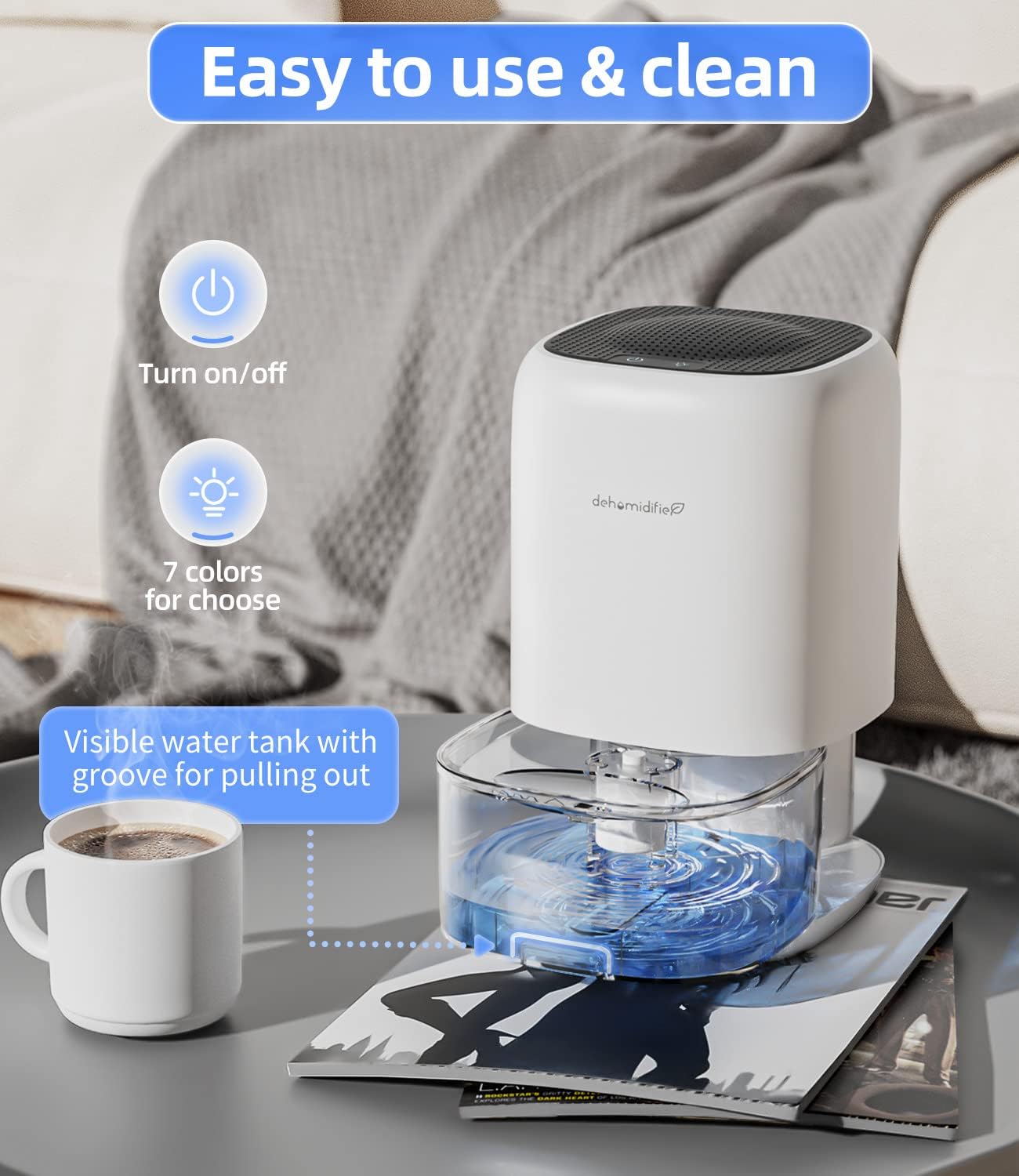 Skiennix Dehumidifier - 35 OZ Compact Design for Quiet Operation | Ideal for Bedroom, Bathroom, RV, and Closet