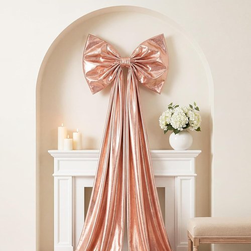 Giant Shiny Bow Decoration - 82 Inches Extra Large Rose Gold Bow with Metal Clip & Wire Support for Weddings, Parties, and Home Decor