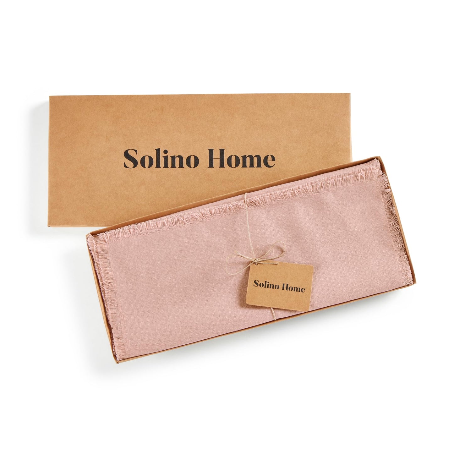 Solino Home Linen Misty Pink Table Runner 72 Inches Long - Fringe, 100% Pure Linen Dining Table Runner 14 x 72 Inch for Summer