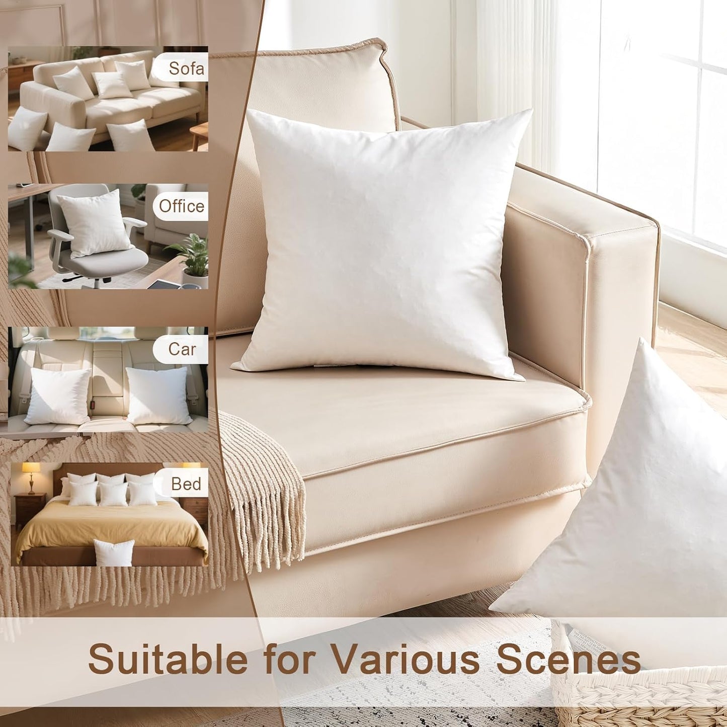 Skiennix Organic Feather Down Lumbar Pillow Insert - 14x36 Inch, 100% Cotton Shell, Memory Foam Filling for Couch & Sofa