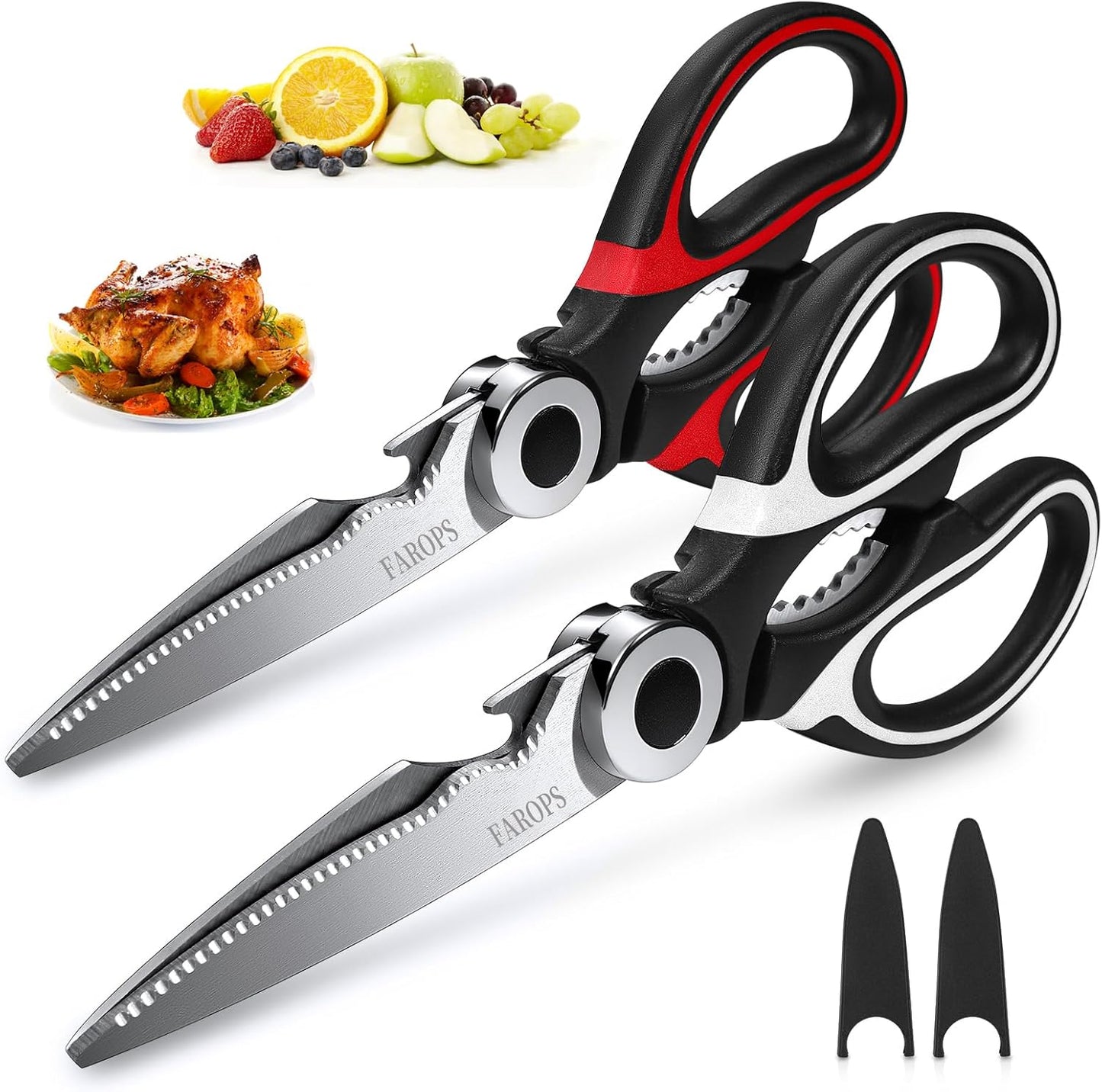 Raptor Kitchen Scissors - Heavy Duty Multi-Function Meat Shears | Dishwasher Safe, 2-Pack Set