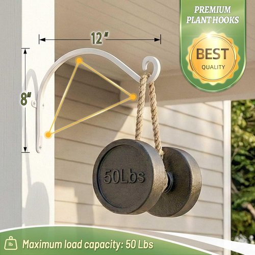 AJART White Plant Hanger - 12-Inch Metal Wall Hooks for Indoor/Outdoor Flower Baskets