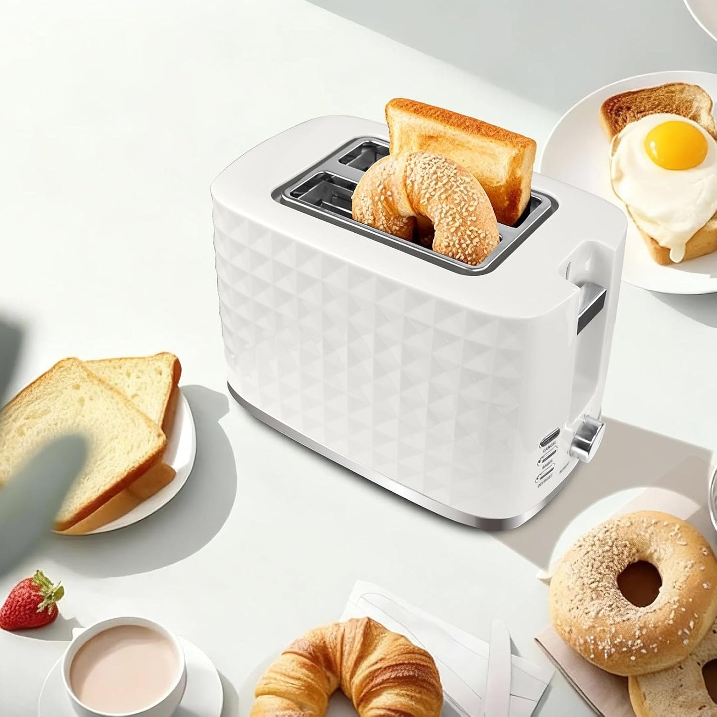 Skiennix 2-Slice Toaster - Wide Slot with Cancel, Bagel & Defrost Functions | Removable Tray & 6 Settings, Beige